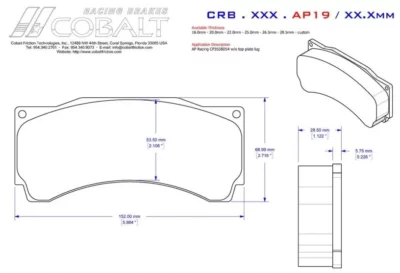 ALCONCR642025MCOBALT Alcon CAR89 - FRONT 18mm Cobalt Friction