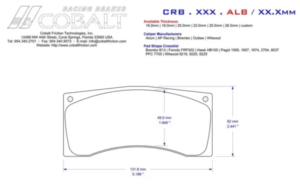 ALCONREAR Alcon Car49 - REAR 18mm Cobalt Friction
