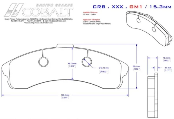 C6Z06ONEPIECE Corvette C6 Z06 / Grandsport Cobalt Friction (Optimized Front)